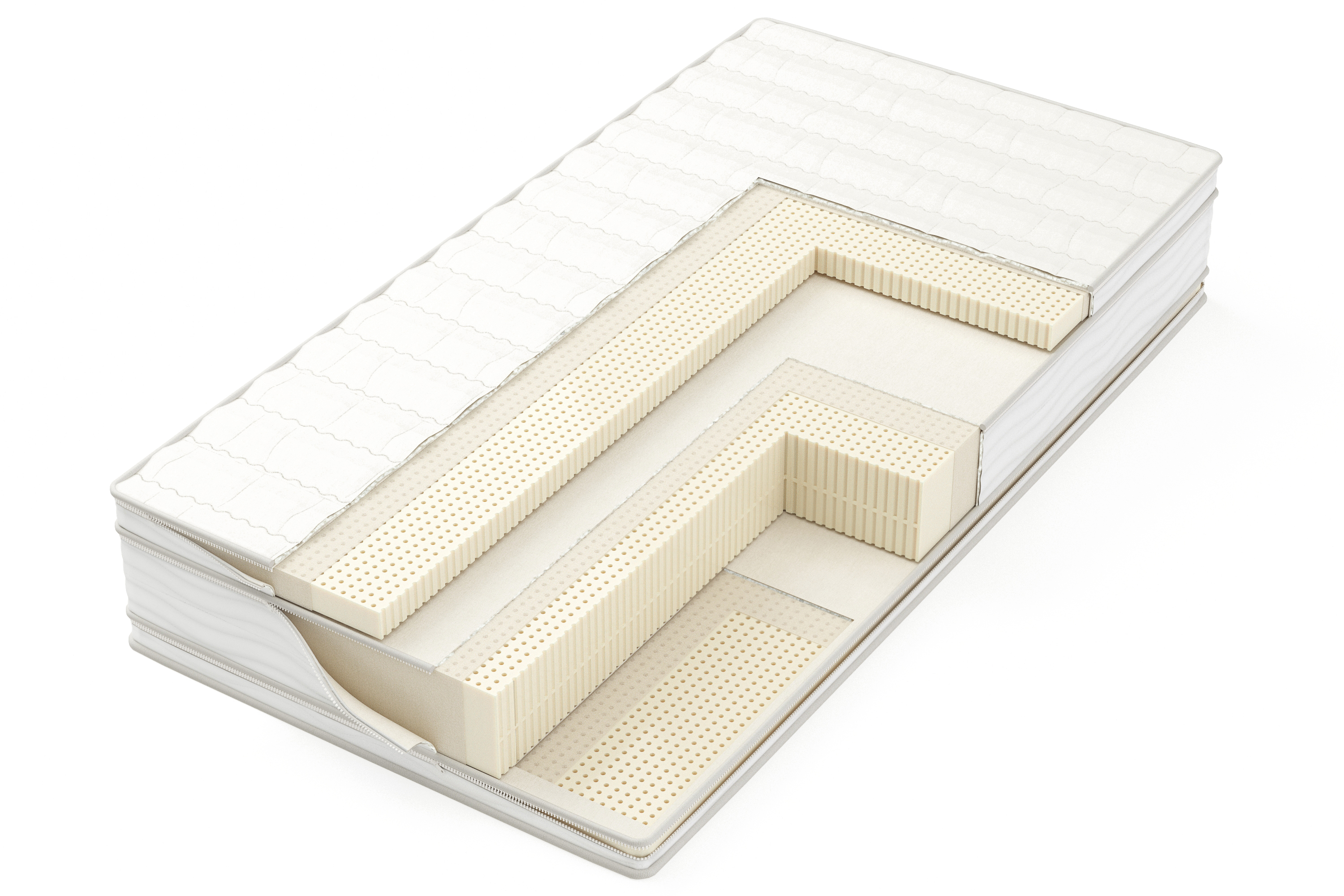 Cutaway of The Ultimate organic latex mattress showing three latex layers